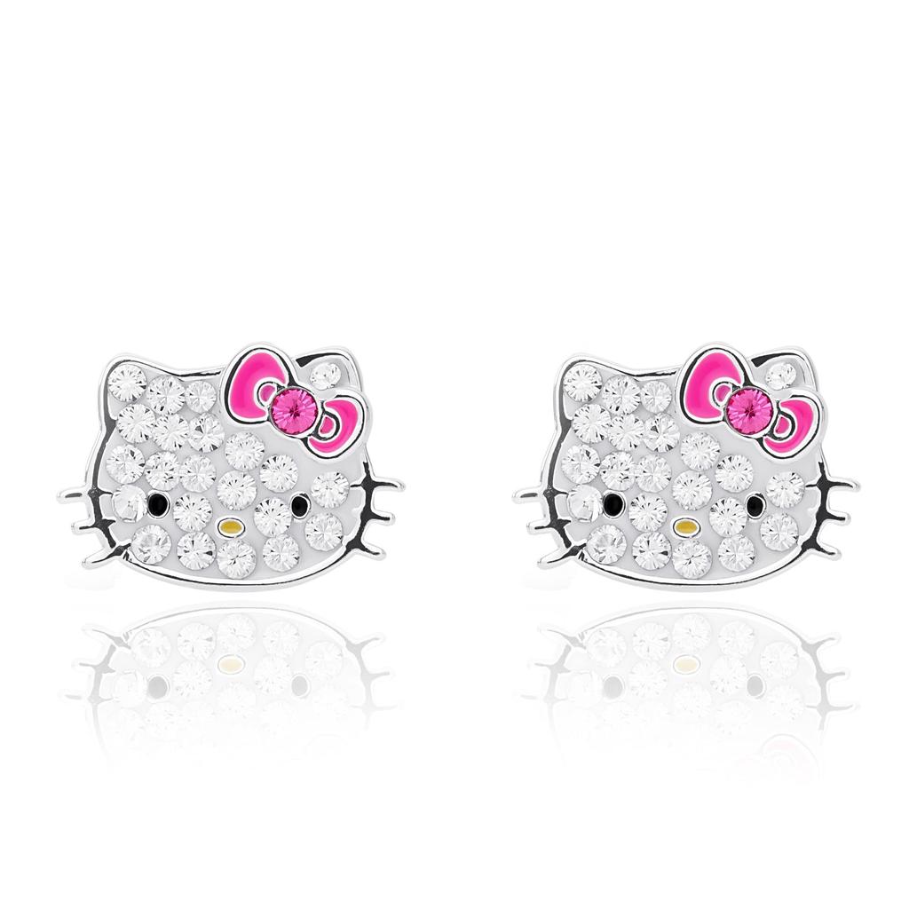 Hello Kitty crystal stud earrings silver-plated