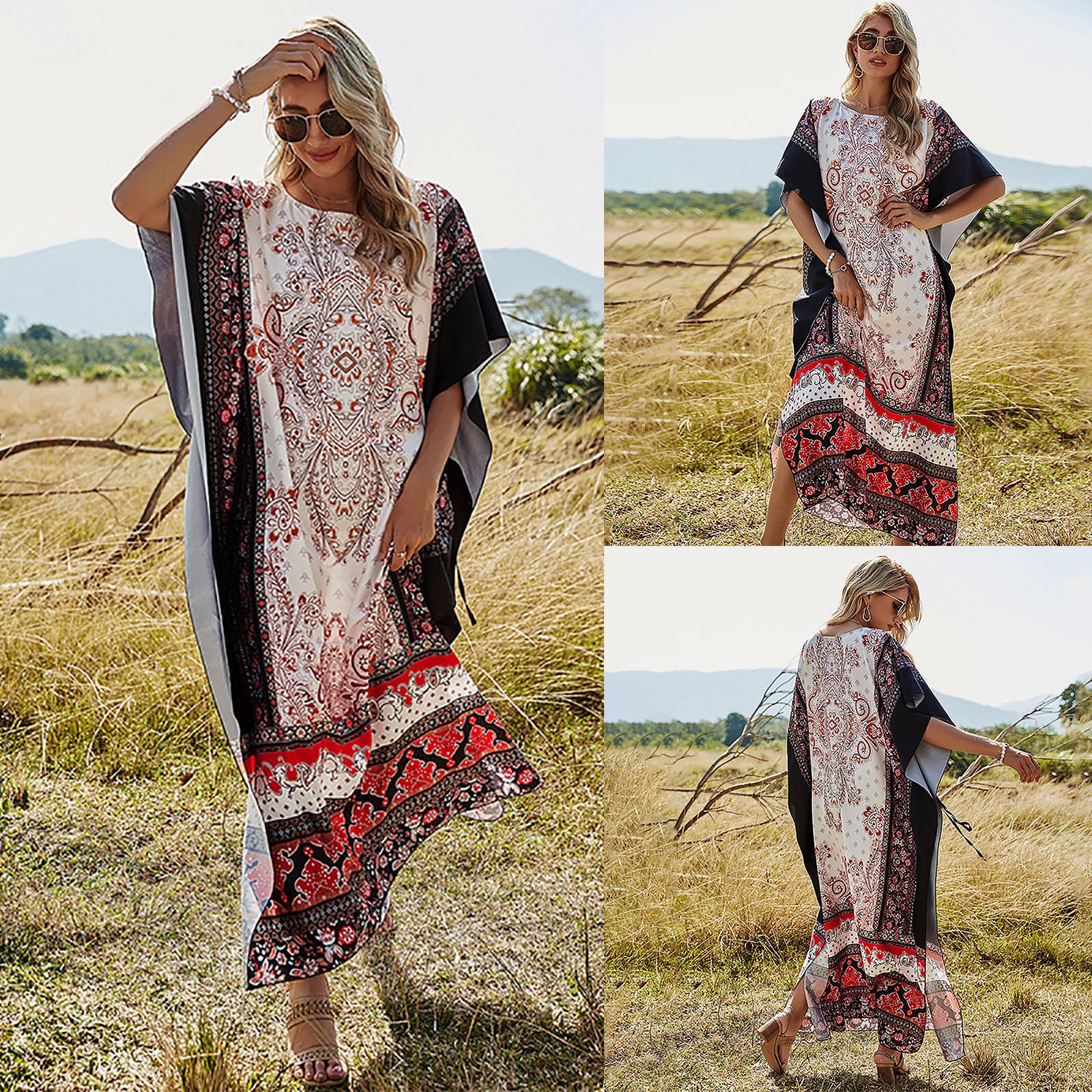 

Women s Dress Art Printing Holiday Style Short Sleeve Long Dress