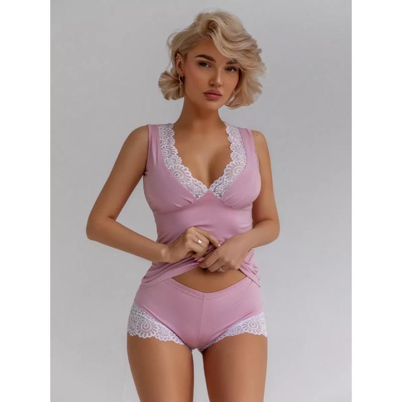 

Літній суцільний мереживо зрощування піжами жіночий домашній одяг сексуальний v-подібним вирізом тонкий топ укорочений топ і шорти 2 шматки костюм короткий піжами XL