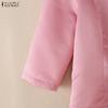 ZANZEA Women Casual Round Neck 3/4 Sleeve Loose Satin Blouse