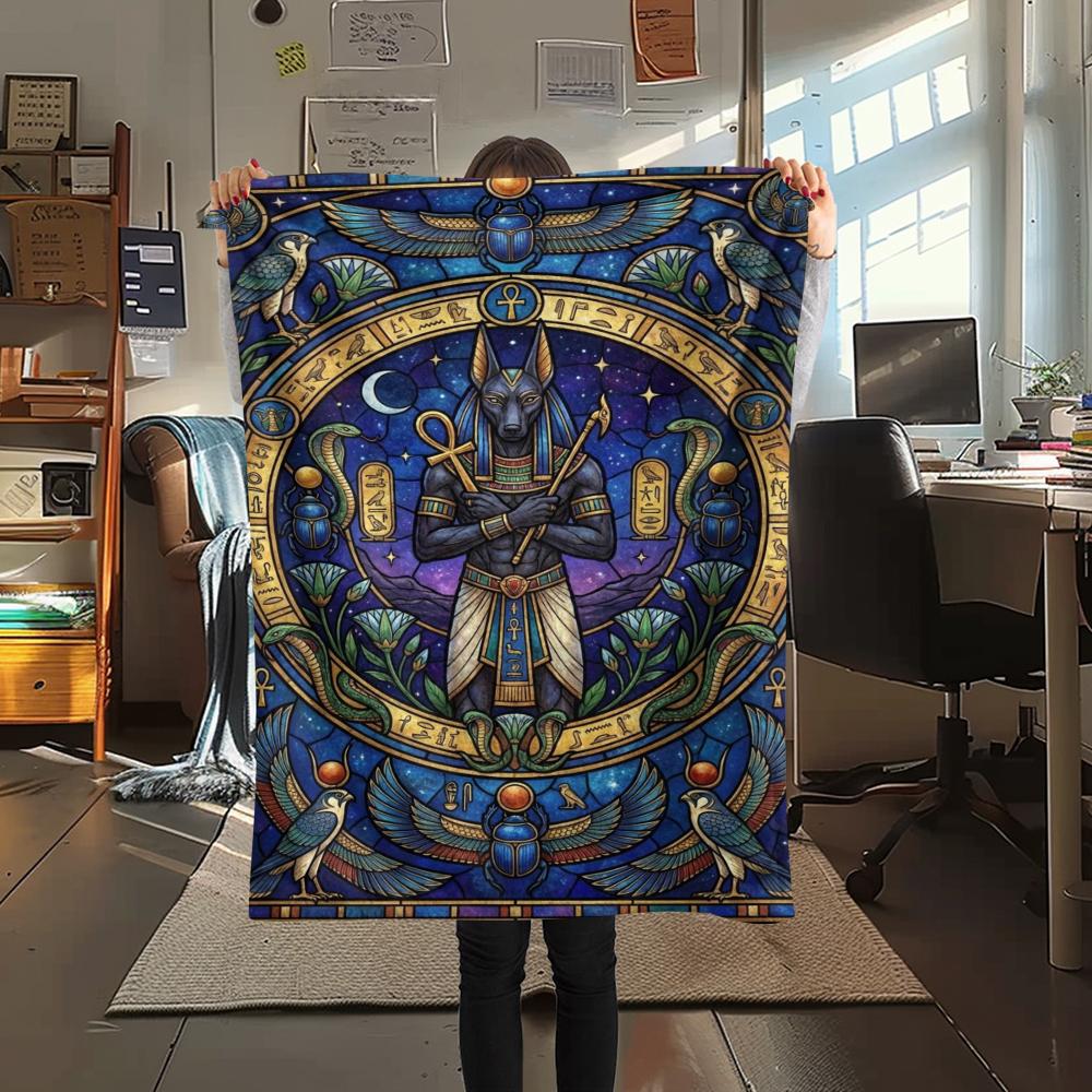 1Pc Anubis Print Flannel Blanket, High quality Comfortable for All Seasons, Home Decor, Warmth and Comfort, Perfect for Christmas Gifts W87
