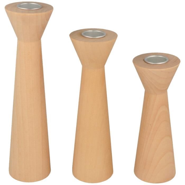 Wooden Candle Holders - ARTEMIO - Conical - 15 To 21 Cm - 3 Pieces - Interior Decoration