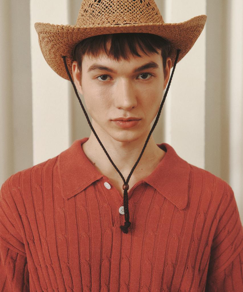 KNITTED Linen Cable Collar Half Knit Orange