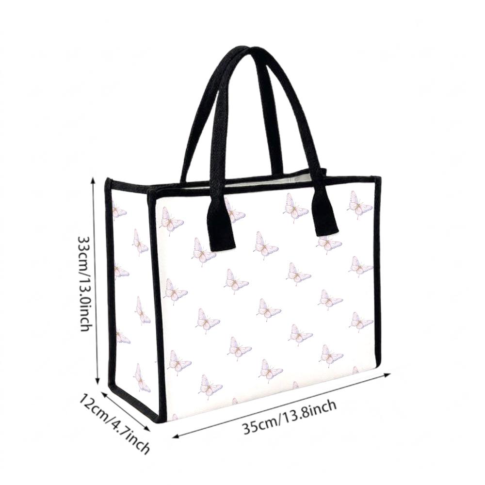 Butterfly Printed Tote Bag Casual Large Capacity Handbag for Daily Use