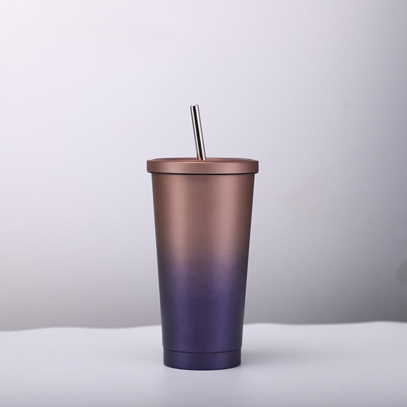 500ml Stainless Steel Mug with Lid Vacuum Double-Layer Tumbler with Straw Insulation Bottle Reusable Coffee Juice Cup Drinkware