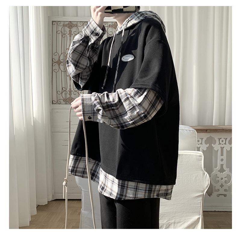 Men's Oversized Trendy Street Style Hoodie – Fake Two-Piece Design, Punk High Street Fashion for Spring and Autumn