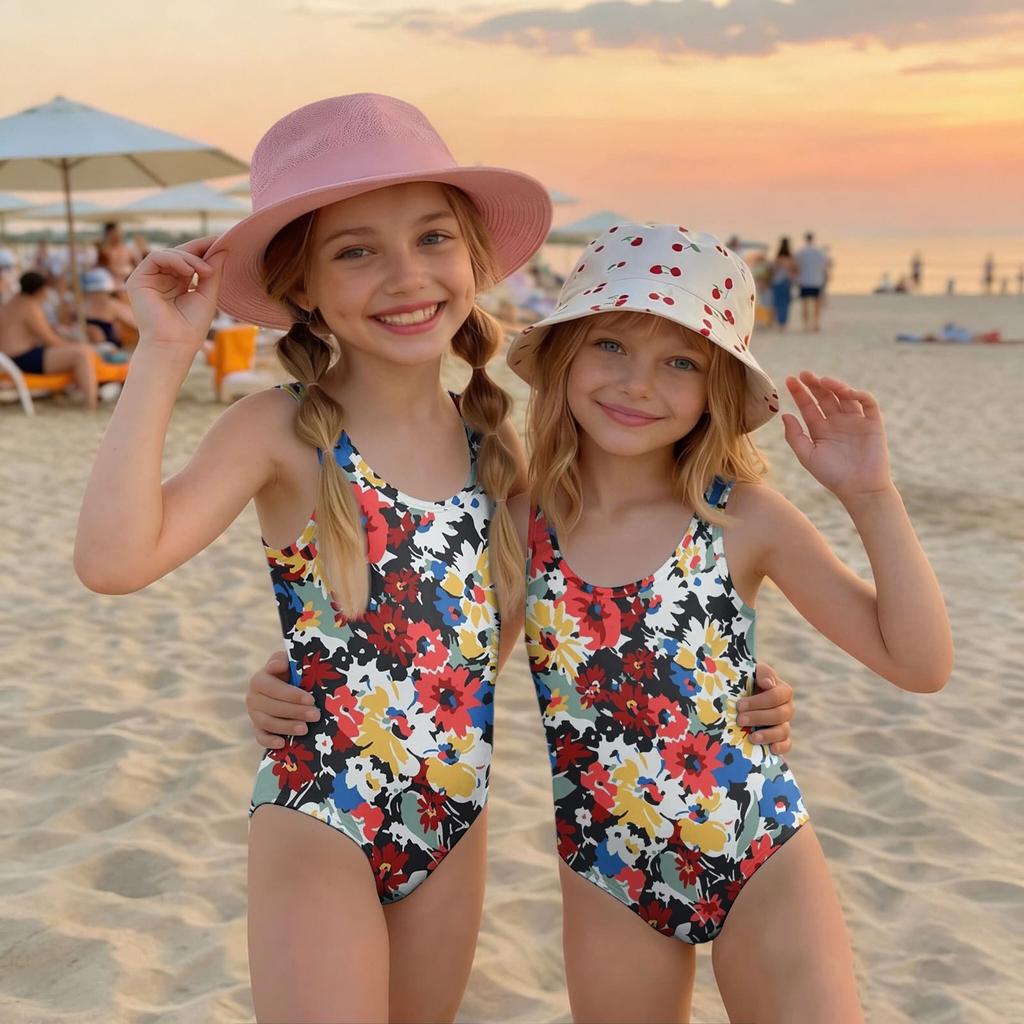 Girls Floral Print One Piece Swimsuit Kids Summer Casual Beachwear Swimwear for Children Lightweight Comfortable Fit