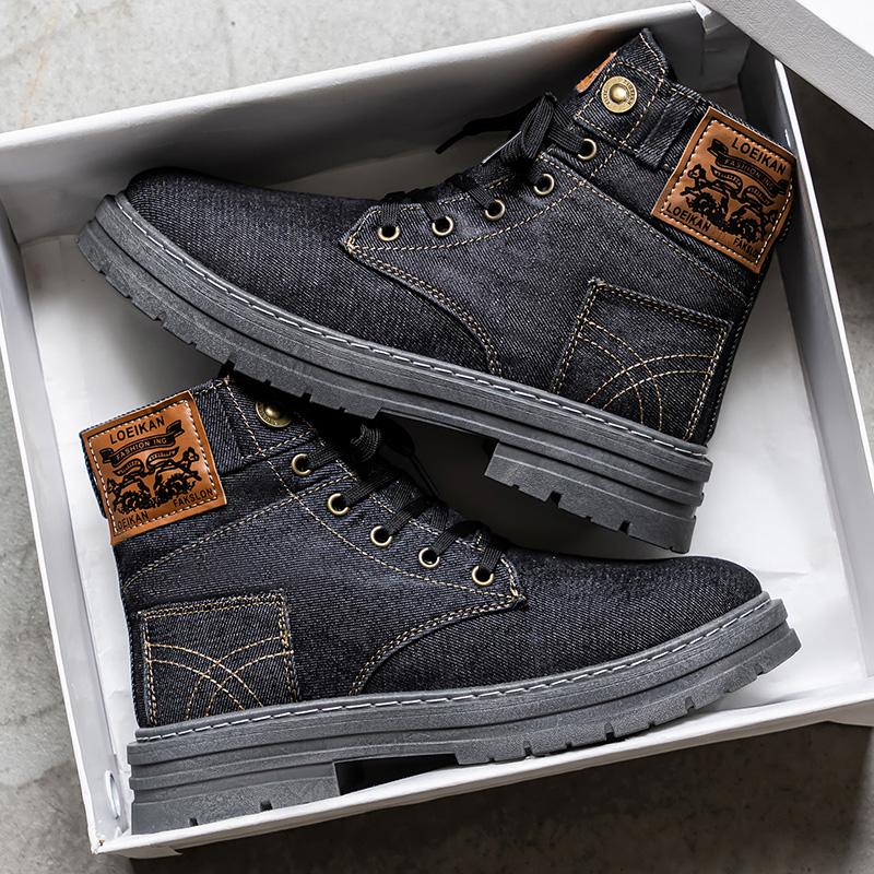 Men's high top Denim Boots Retro Canvas Boots for Men Trendy Working Shoes Male Ankle Boots Outdoor Street Style Platform Boots