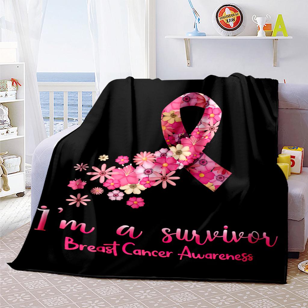 1PC Breast Cancer Awareness Pink Ribbon Throw Blanket Soft Comfortable All Seasons Perfect Sofa Office Travel Home Gift Idea