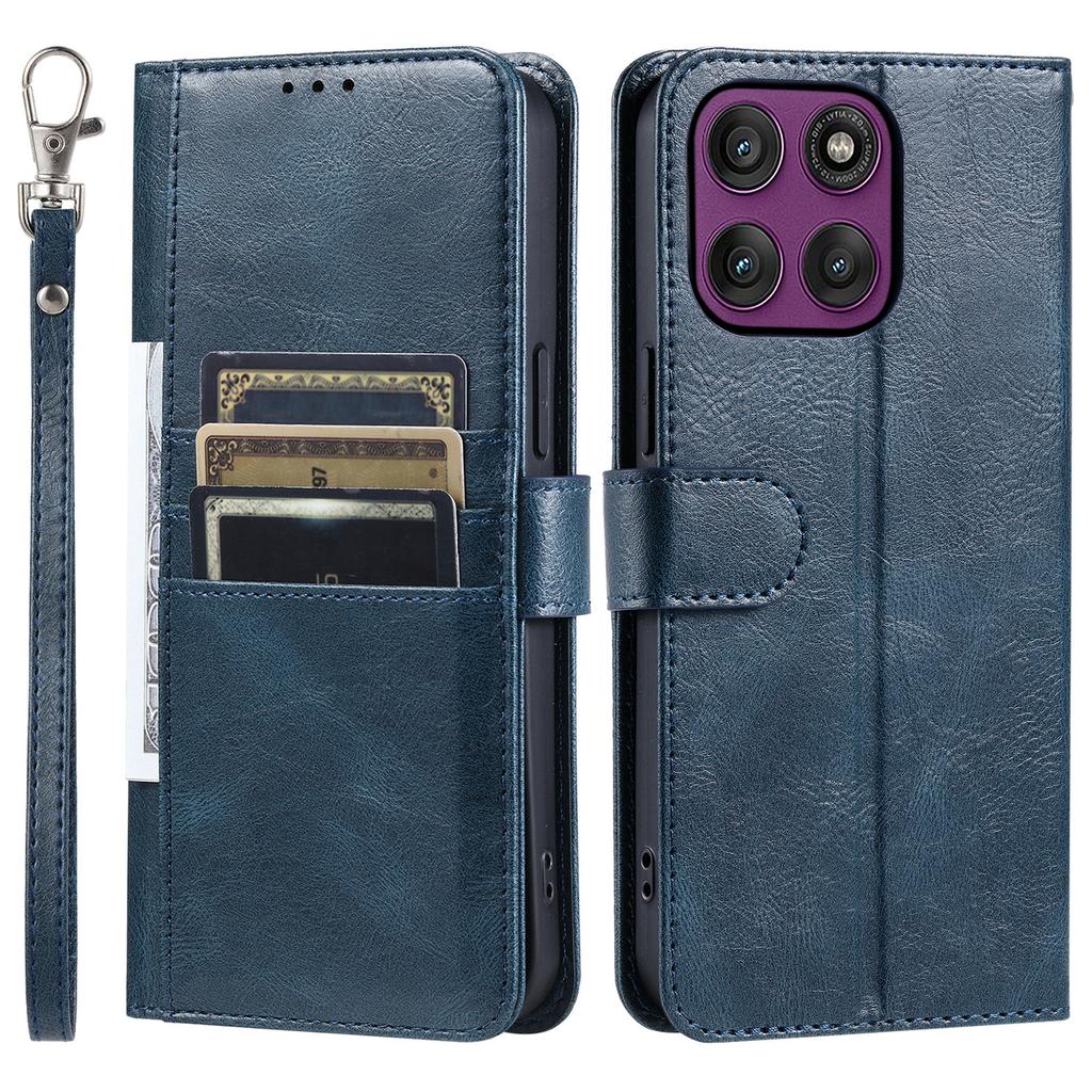 For Motorola Moto G56 5G Case 6 Card Slots PU Leather Anti-Fall Phone Cover with Wrist Strap