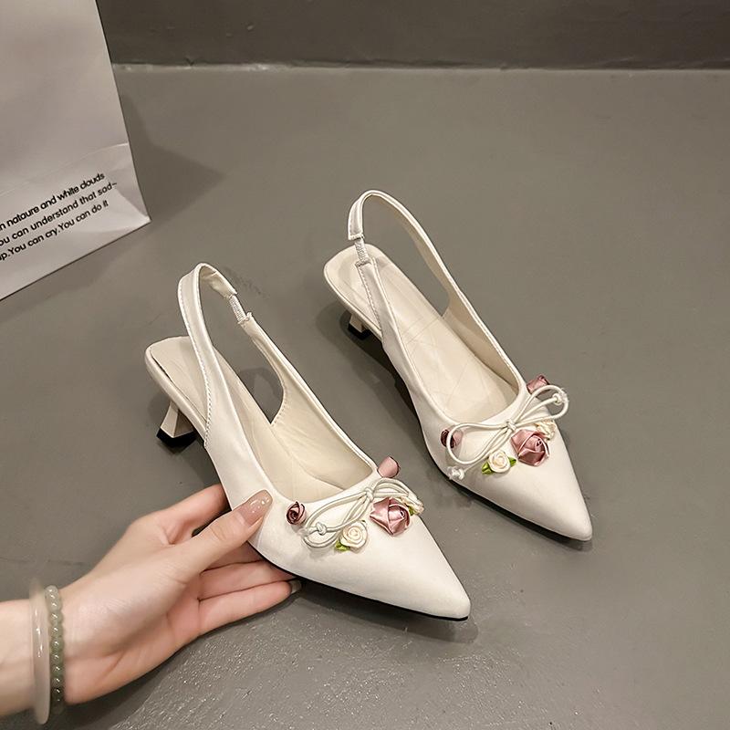 

Niche high heels bag head sandals women s summer pointed single shoes 35 бежевий