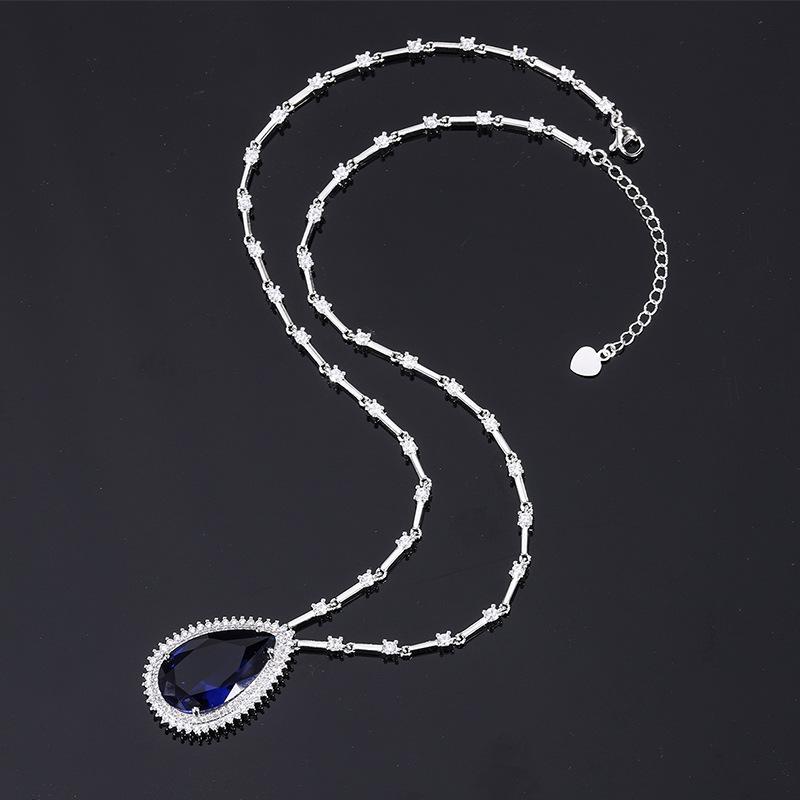 

Jewelry Retro Imitation Paraiba Sapphire Big Water Drop Jewelry Pendant Necklace Main Stone 15 * 25