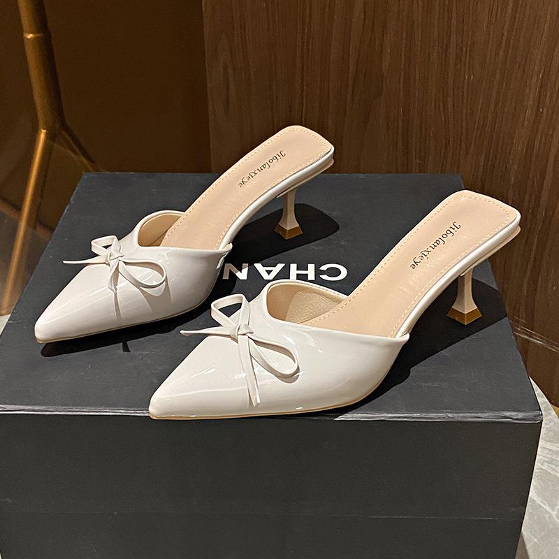 2025 Chinese New Year temperament versatile women's shoes pointed head shallow mouth stiletto high heel bag head drag outer wear fashion sandals 