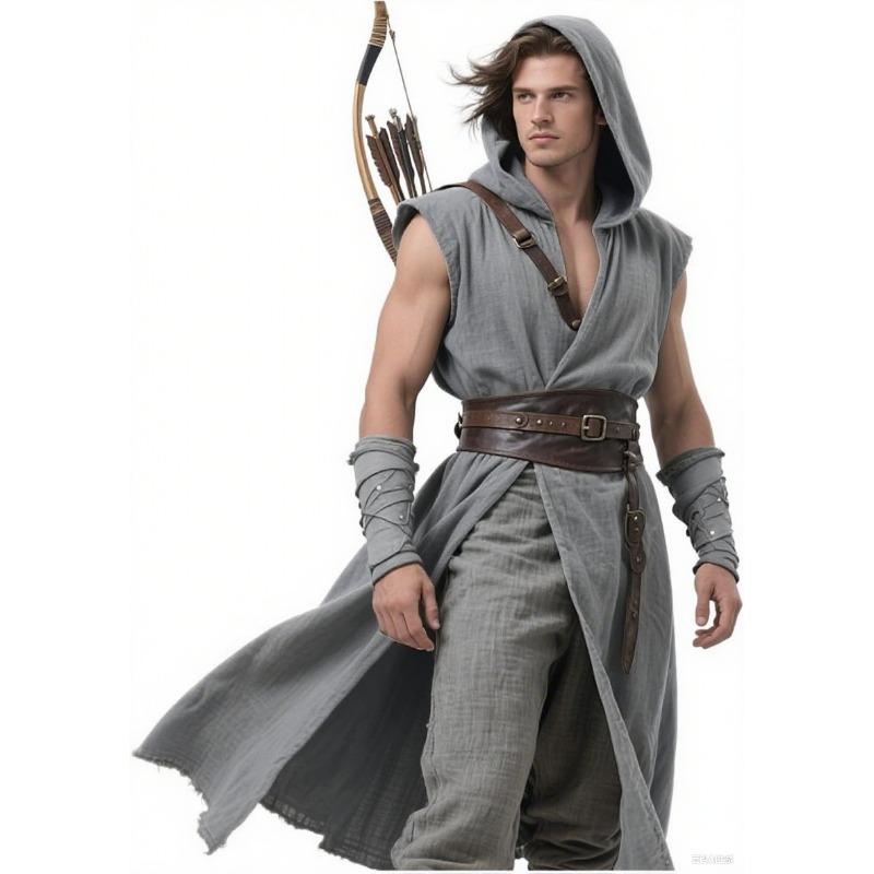 Men's Medieval Hooded Surcoat Renaissances Tabard Sleeveless Tunics Cloak Themed Costume Holloween Assassin Cosplay