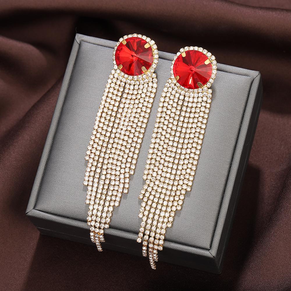 Exaggerated Wind Diamond-Set Fringed Earrings, High-End Niche Design, Exquisite Earrings, Personalized Long Earrings