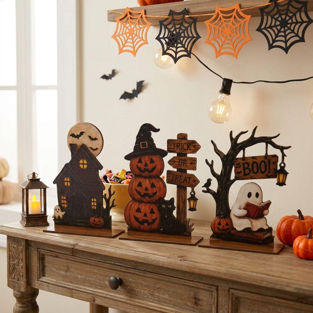 2D Flat Ghost Pumpkin Standing Sign Trick or Treat Haunted House Statue Home Decor