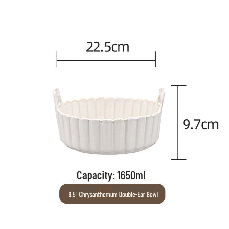 

ZISIZ Kiln-Glazed Ceramic Chrysanthemum Double-Handled Bowl