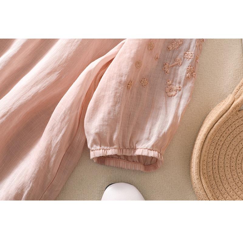 Summer Literary Loose Embroidered Flower V-neck Five-point Sleeve Shirt Women's Shirt Top