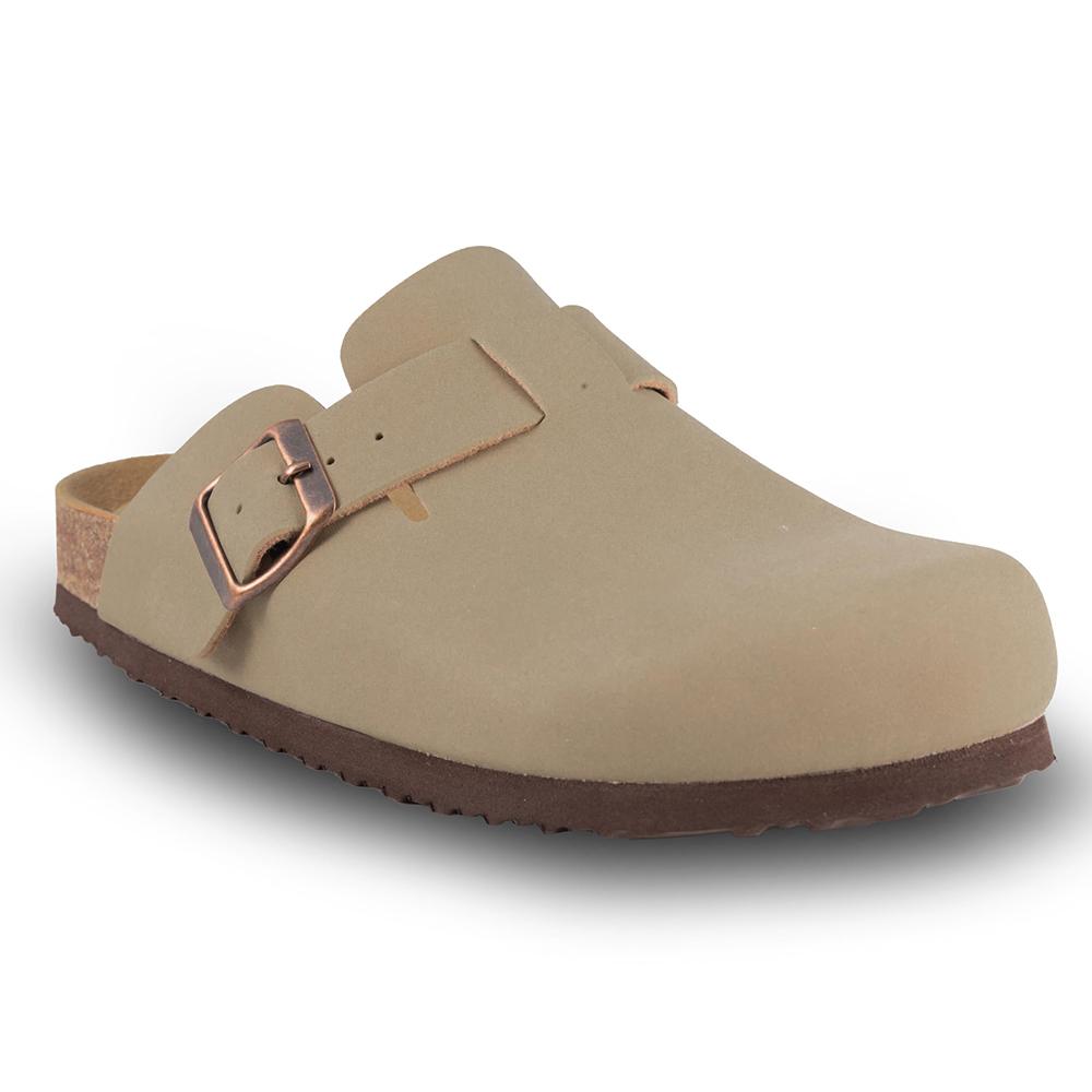 Fashion Kidmi Mens Suede Clogs Women Unisex Leather Mules Soft Cork Footbed Adjustable Buckle Slip Sandals Potato Shoes with ArchSupport