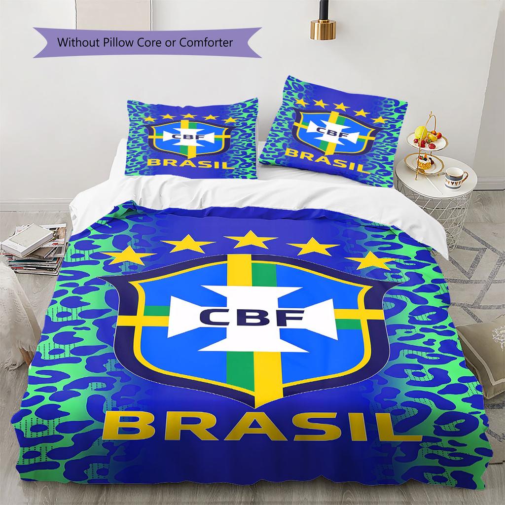 Brasilien Nationalmannschaft Muster Bettwäsche, Steppbett Set Bettbezug Kissenbezug Haus Geburtstag Geschenk(1 Bettbezug + 2 Kissenbezüge, ohne Füllung)