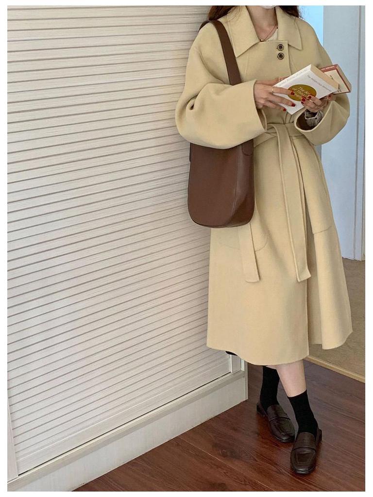 Women's Double-Sided Cashmere Wool Coat - Sweet, Commuting, Versatile, Loose, Single-Breasted Design.