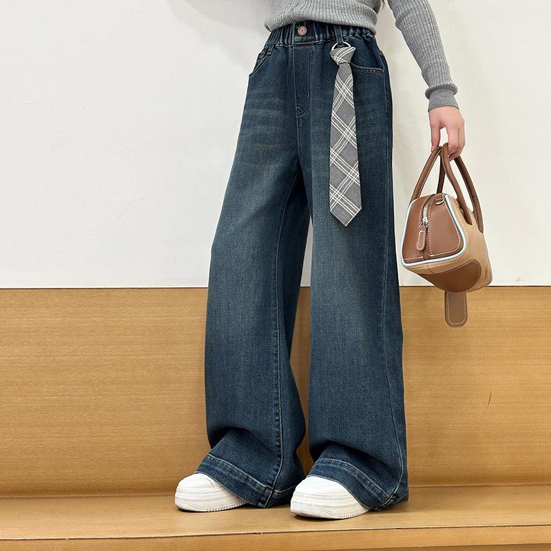 Autumn 2025 Girls' Wide-Leg Jeans – Casual Long Pants for Younger and Older Kids, Perfect for Spring and Autumn.
