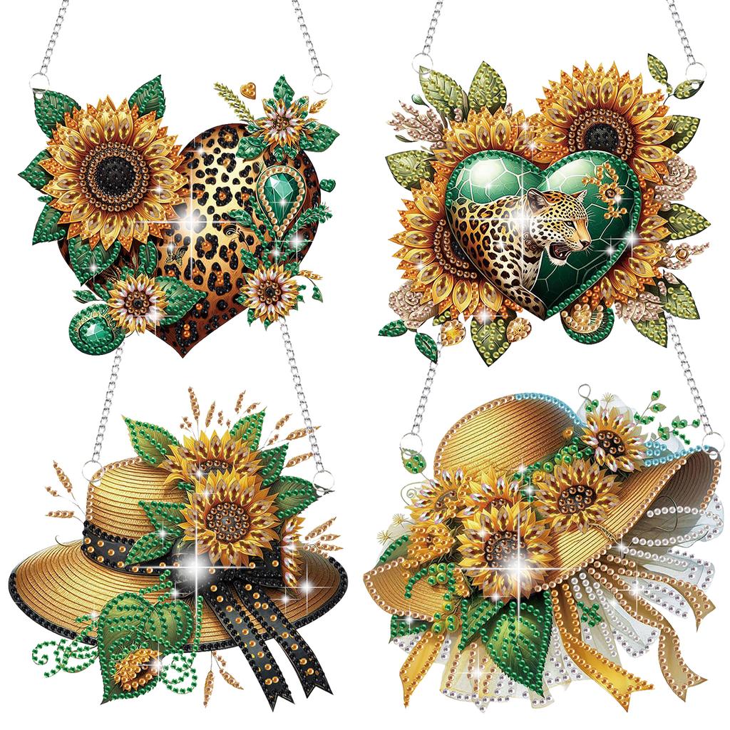 4pcs Flower Animal DIY 2D Flat Diamond Painting Kits Hanging Diamond Art Kits Diamond Art Pendant for Home Decoration and Gift