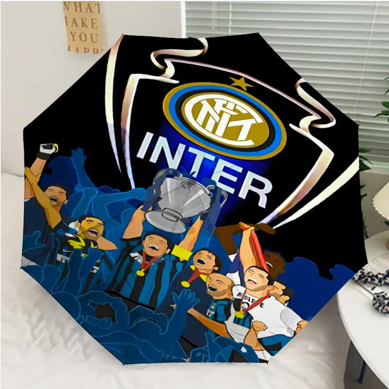 Inter Milan logo Print Automatic Umbrella, 8 Rib Iron Frame, Plastic Handle, Suitable for Outdoor Travel &Daily , Ideal Gift