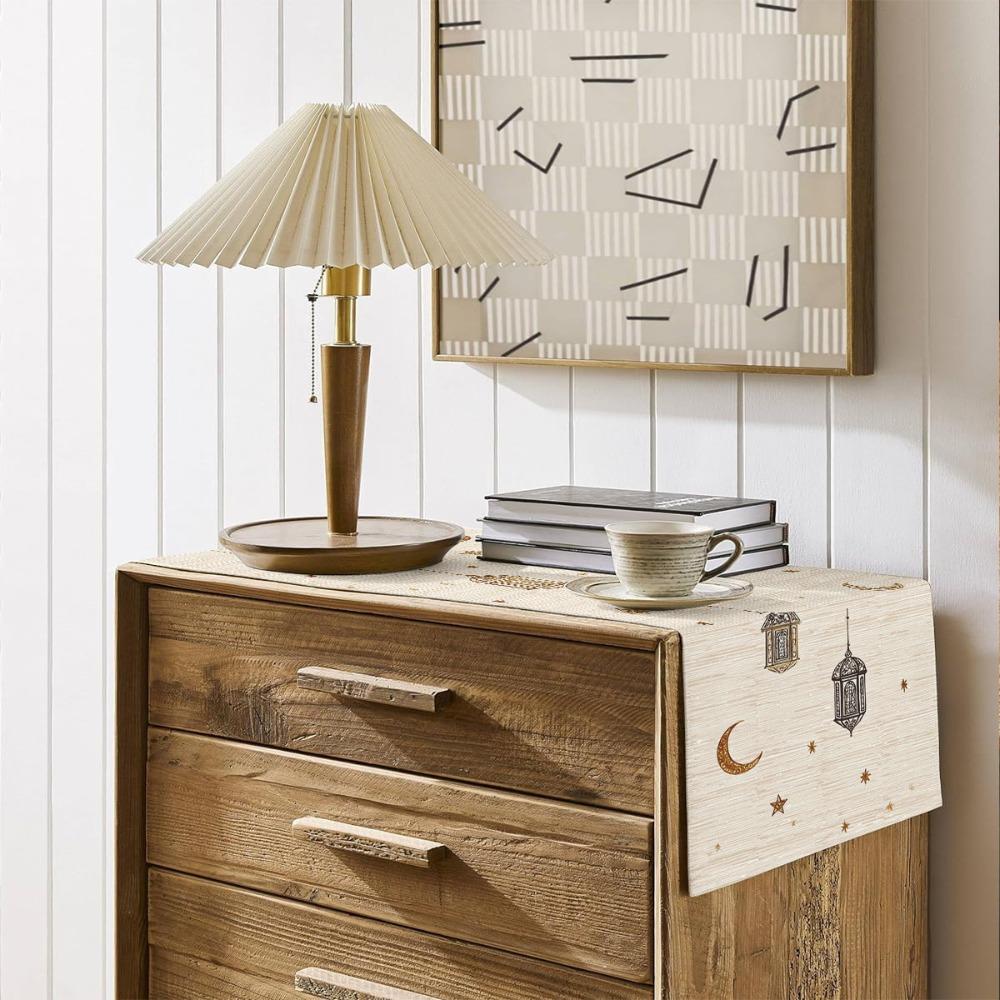 Vintage Moon Star Table Runner Washable Dinner Table Cloth Ramadan Table Runner  Kitchen