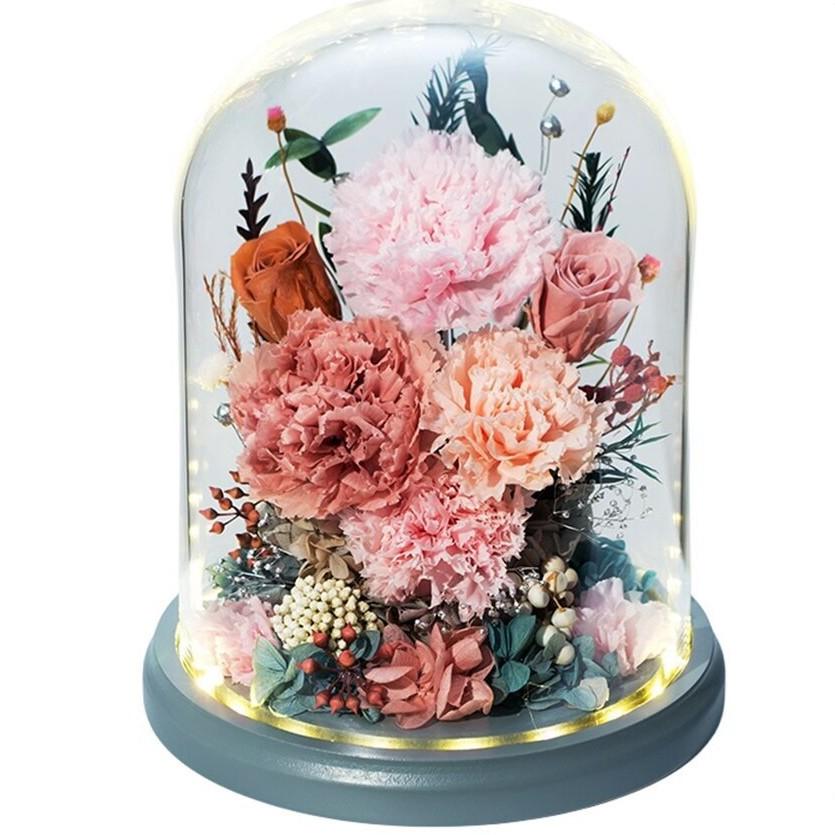 Eternal Flower Carnation Glass Cover Finished Ornament Mother's Day Gift for Mother and Elders