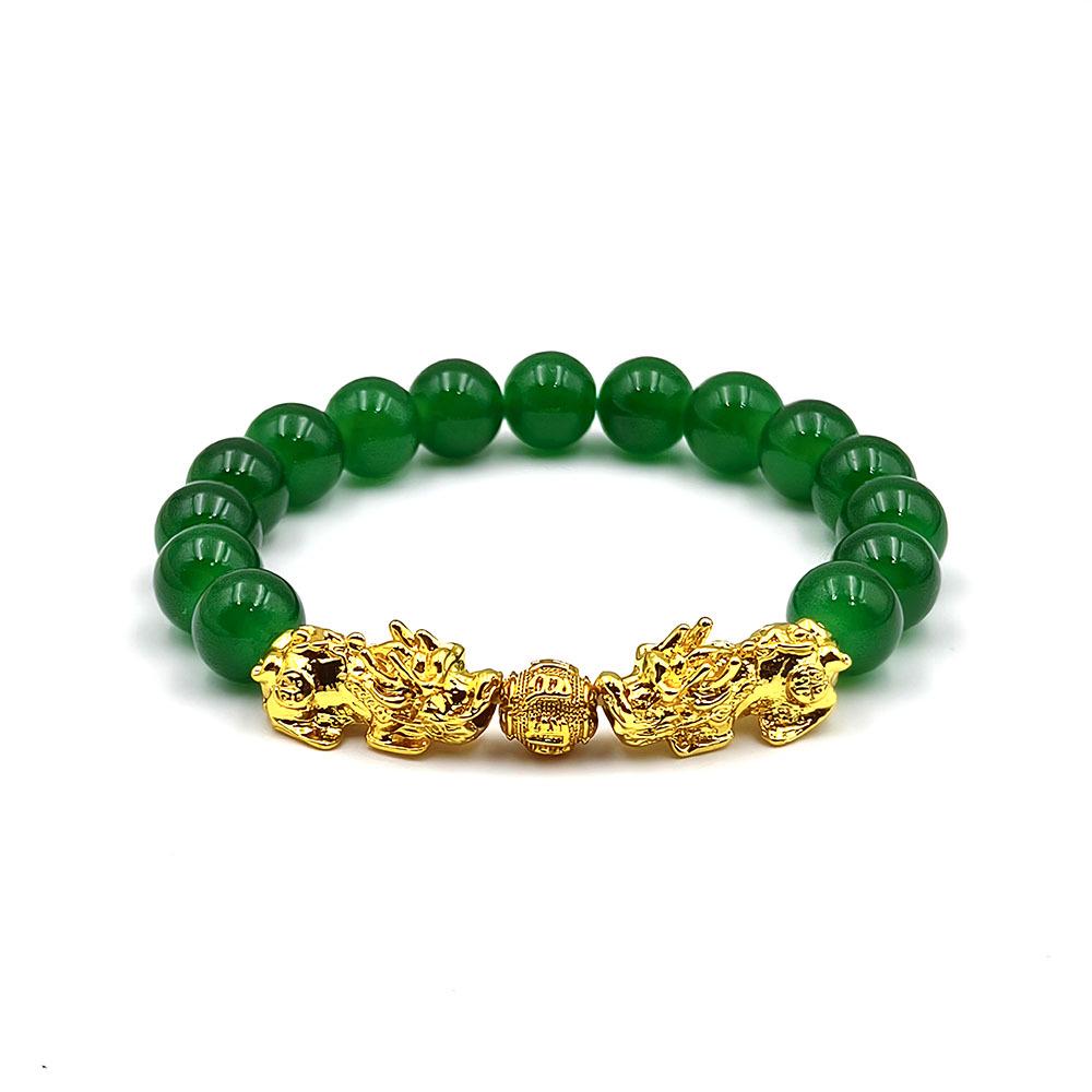 10mm Imitation Jade Pixiu Couple Bracelet with RuYi Beads for Wealth and Luxury
