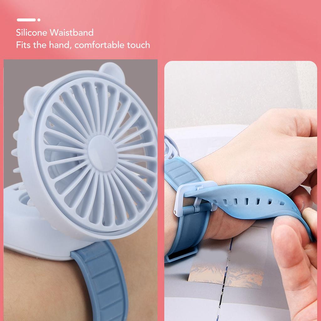 Protable Watch Fan with Adjustable Wristband Children Cartoon Electric Fan Built In Battery Blue