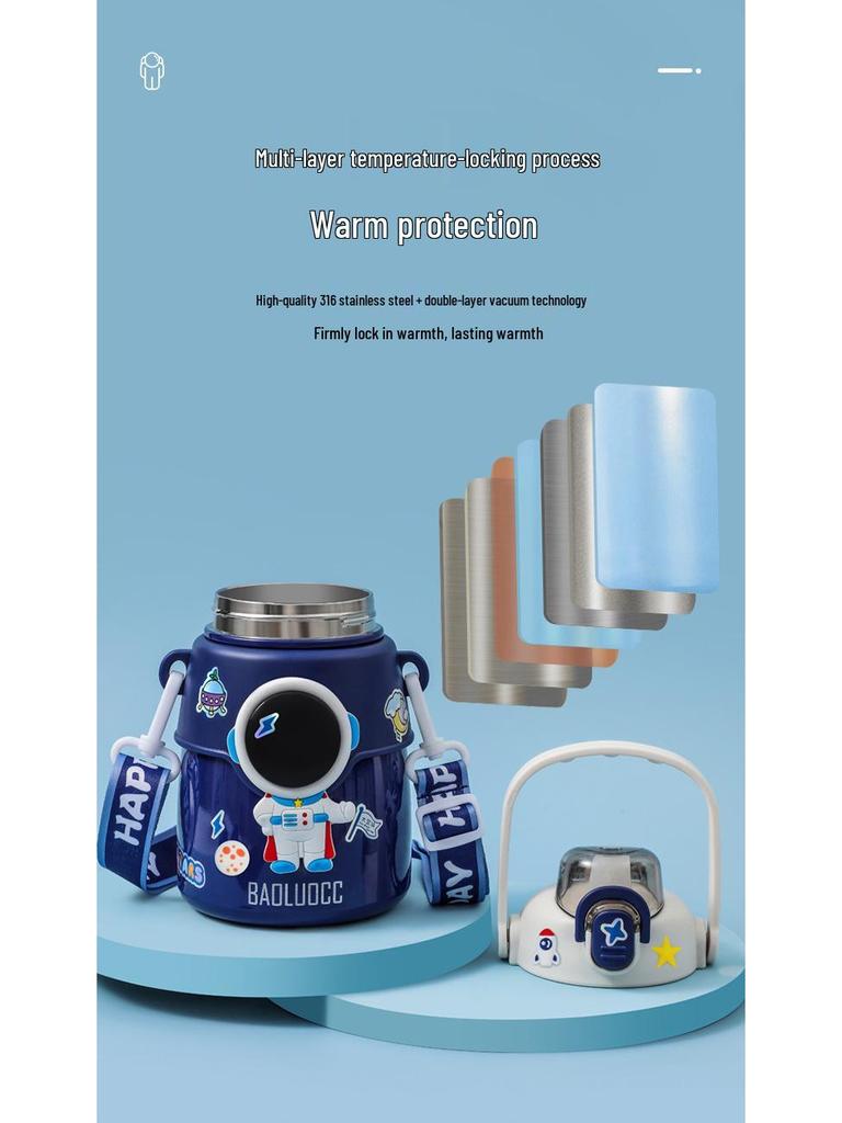 Astronaut Insulated Water Bottle for Kids - 316 Stainless Steel, Large Capacity with Straw