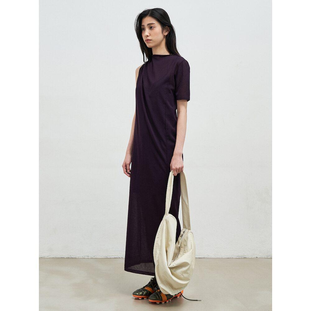 Anggae Draped Asymmetrical Knit Dress Violet