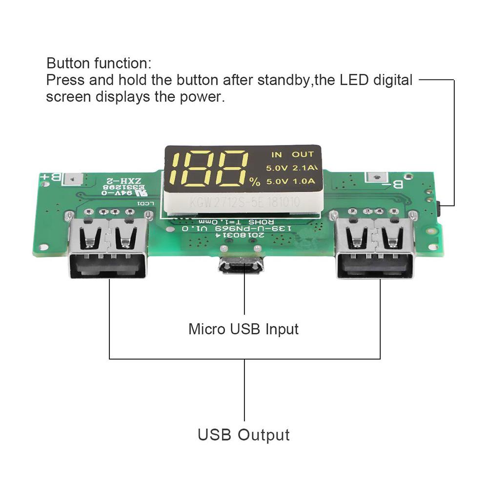 

Плата зарядного пристрою для літієвої батареї LED Dual USB 5V 2.1A 1A 2.4A Micro USB Mobile Power Bank 18650 Charging Module