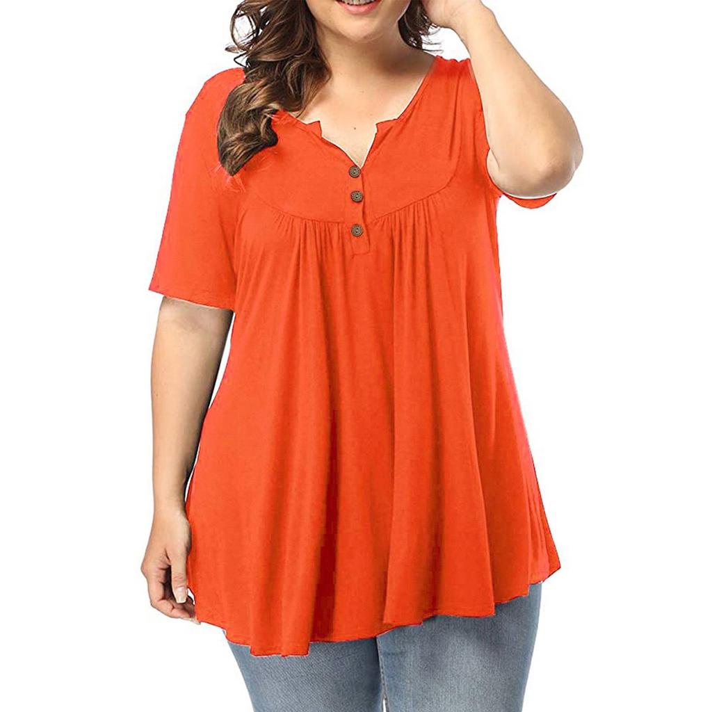 Women's Large Slim Loose Color V-neck Short Sleeve Shirt Mm T-Shirt Top