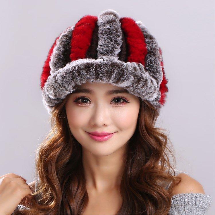 Fur Rabbit Fur Hat for Women Winter Middle-aged and Elderly Women Rex Rabbit Fur Thick Warm Duckbill Hat Ear Protection Mother Hat
