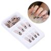 24pcs Leopard Print Faux Pearl False Nails Girls Full Cover Fake Nail Tip Manicure Tool