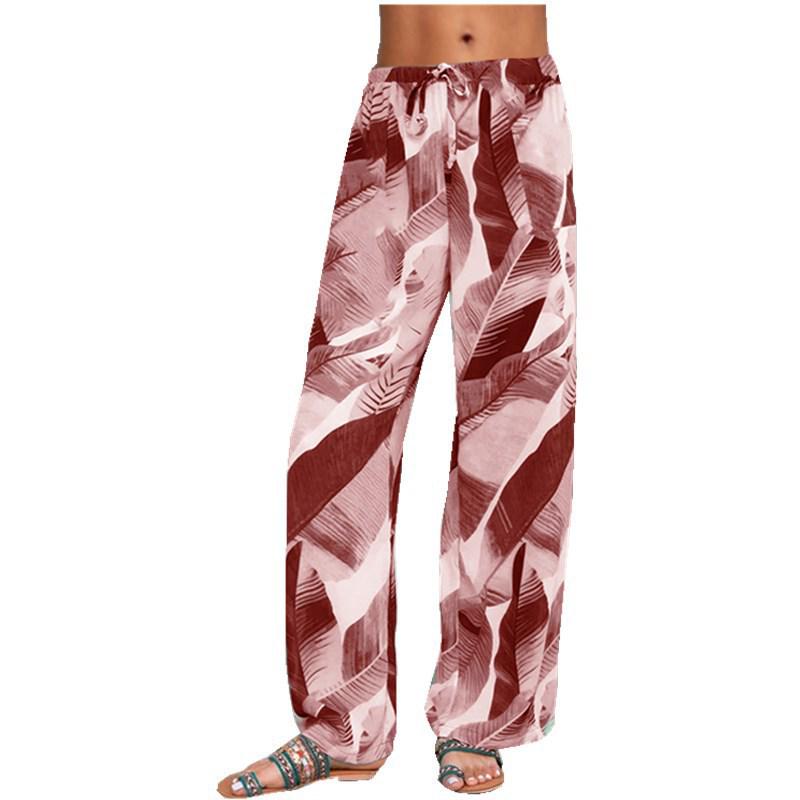 

2025 Summer Leaf Print Yoga Wide-Leg Pants for Women 5XL вино красного