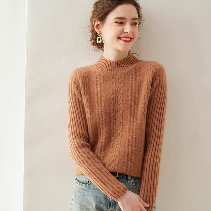 

Женский свитер из толстого кашемирового трикотажа с полувысоким воротником и длинными рукавами - Теплое осенне-зимнее нижнее белье 2023. 2XL