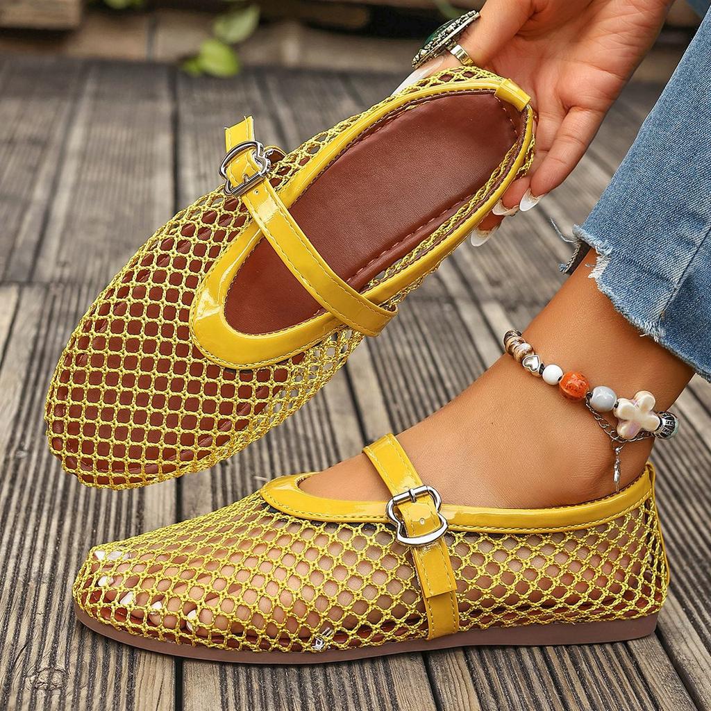 Atmungsaktive Einzel-Schuhe mit weicher Sohle für Damen, Neuer Stil, Flach, Durchbrochene Mesh-Schuhe, Mary Jane Einzel-Schuhe