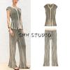Round Neck Patchwork Cut Stripes Knitting Tops 8779154 Stripes Patchwork Cut Knitted Trousers 8779189