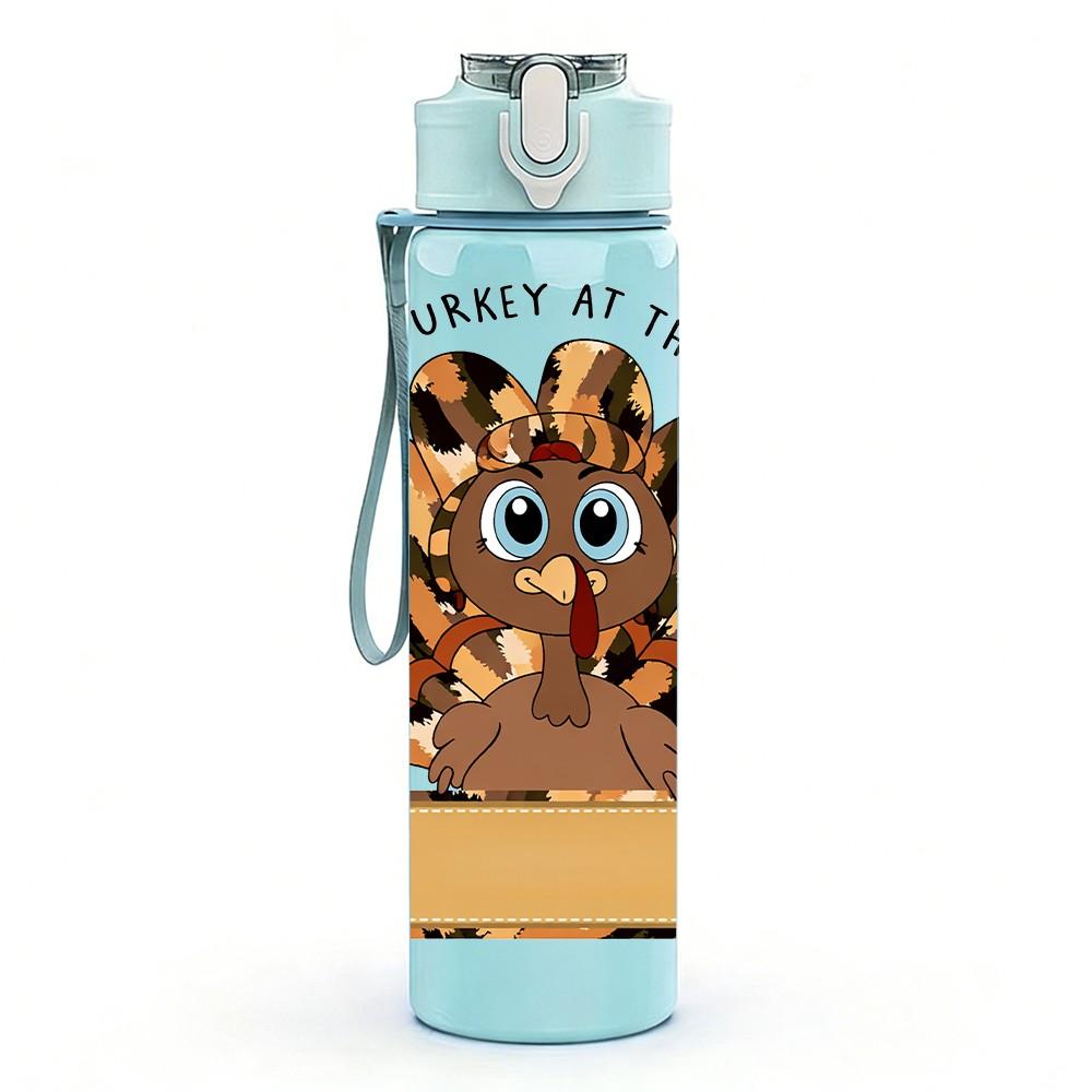 1PC Thanksgiving Turkey Cartoon Animal Art 750ml Color Plastic Sports Water Bottle Leakproof Flip Straw Lid Suitable for Sports Office Home Use