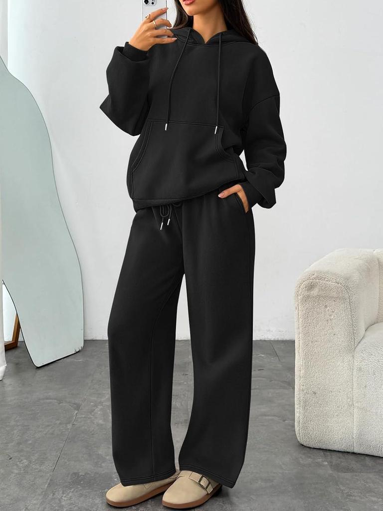 Women's Two-Piece Autumn Set: Velvet Hoodie & Wide-Leg Sweatpants