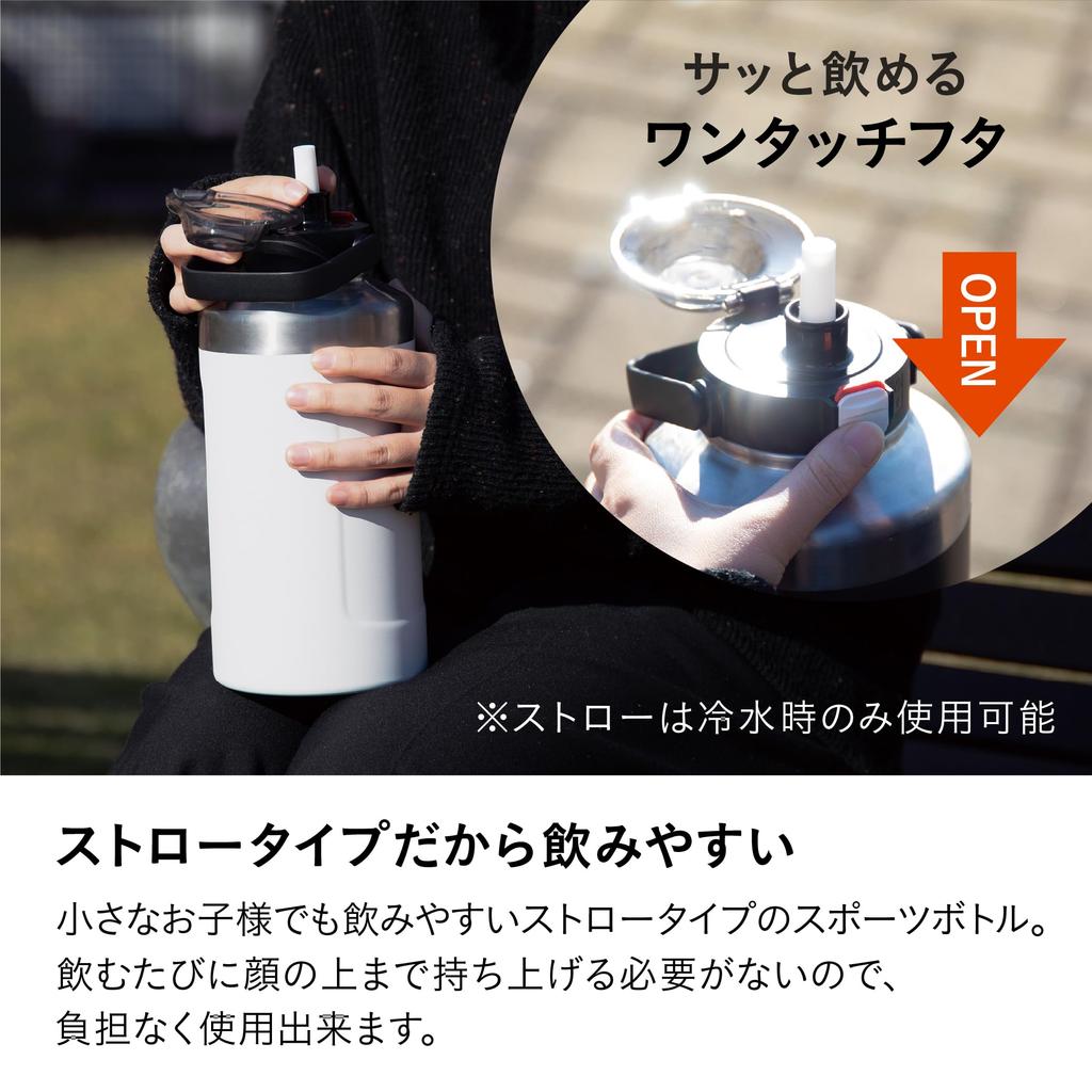 CB Japan BEGA Sports Bottle 1.9 SANTECO Vacuum Insulated Sports Bottle, Large Capacity 1.9L, White, with Easy-to-Carry Handle, StrawDirect Opening,