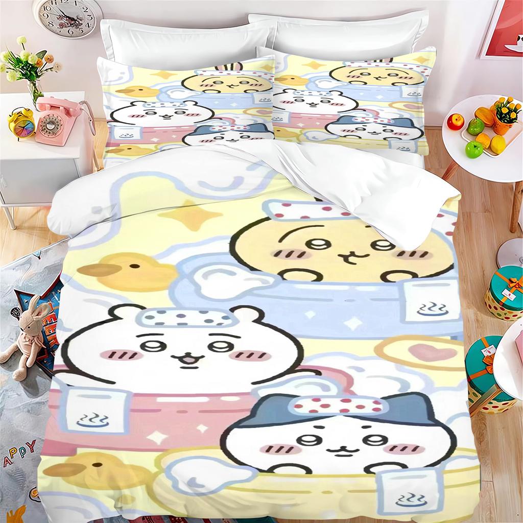 Quilt Duvet Miniso-Collaboration Bedding Set Chiikawa Xiaoba Giy Usachi Children'S 3-Piece Badroom Children Birthday Gifts