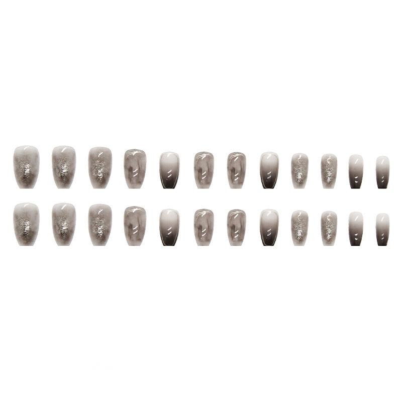 24 Pcs Dark Mysterious Smudge Color Wearing Armor Gradual Change French Autumn and Winter White Fake Nail Finished 24 Pieces