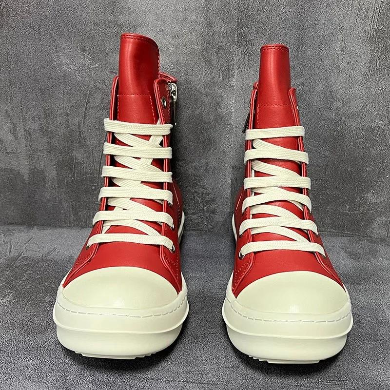 2025 High Top Shoes Men Casual Platform Women Sneakers Leather Luxury Trainers Lace Up Zip Autumn Pink Red Orange Boots