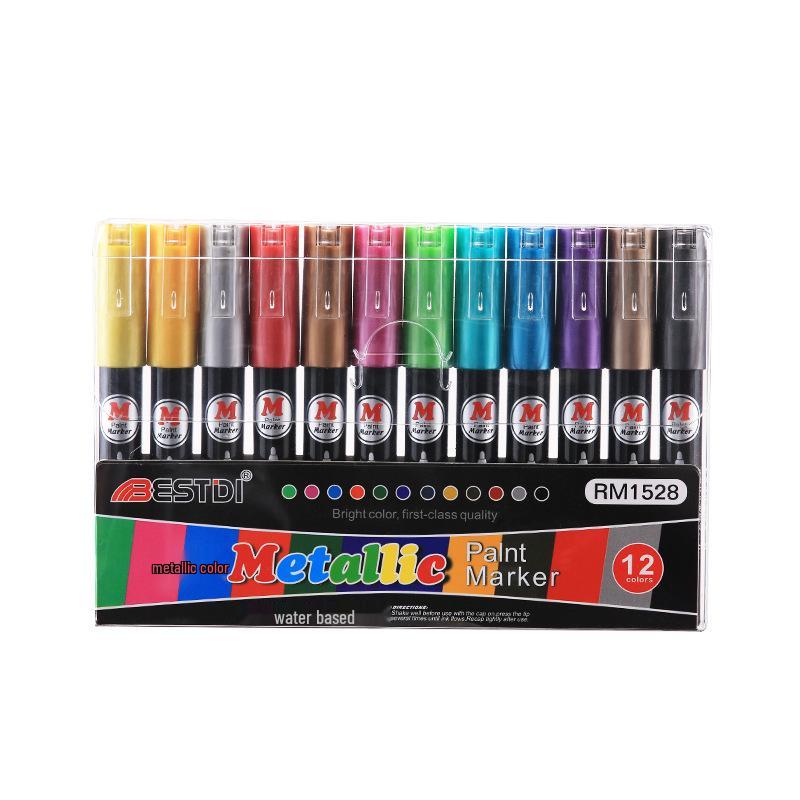 

Dual-Tip Metallic Pearl Acrylic Marker Set - 12 Colors for Ceramics & Graffiti