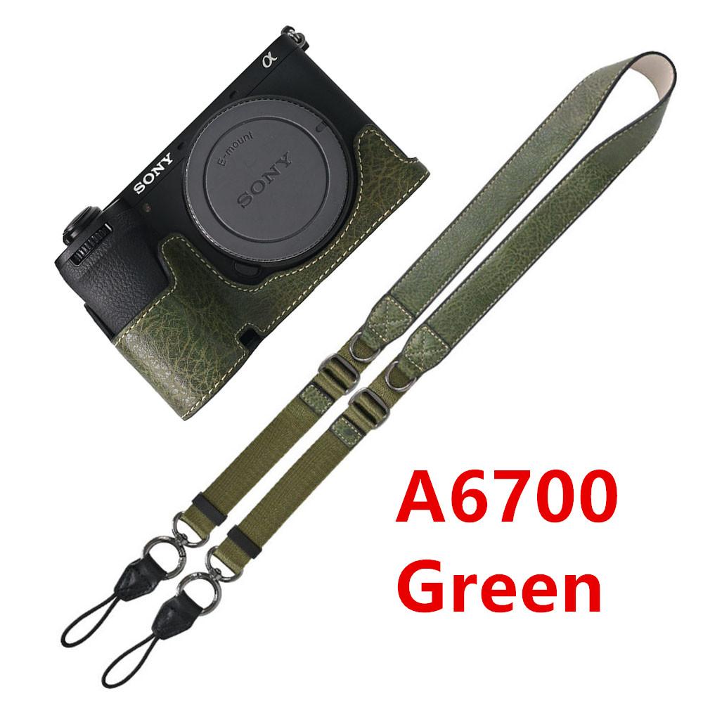 Půl pouzdro na fotoaparát z PU kůže s texturou liči pro Sony A6700 A6400 A6300 A6100 A6000 ZVE10 ZVE10II ZVE10M2 Spodní otevírací kryt s popruhem